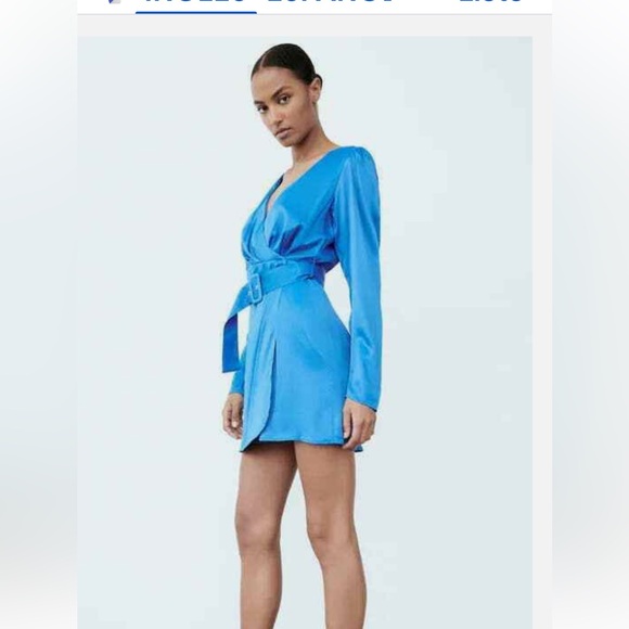 Zara Blue Ruffled Wrap Dress with Puff Sleeves - Picture 4 of 8